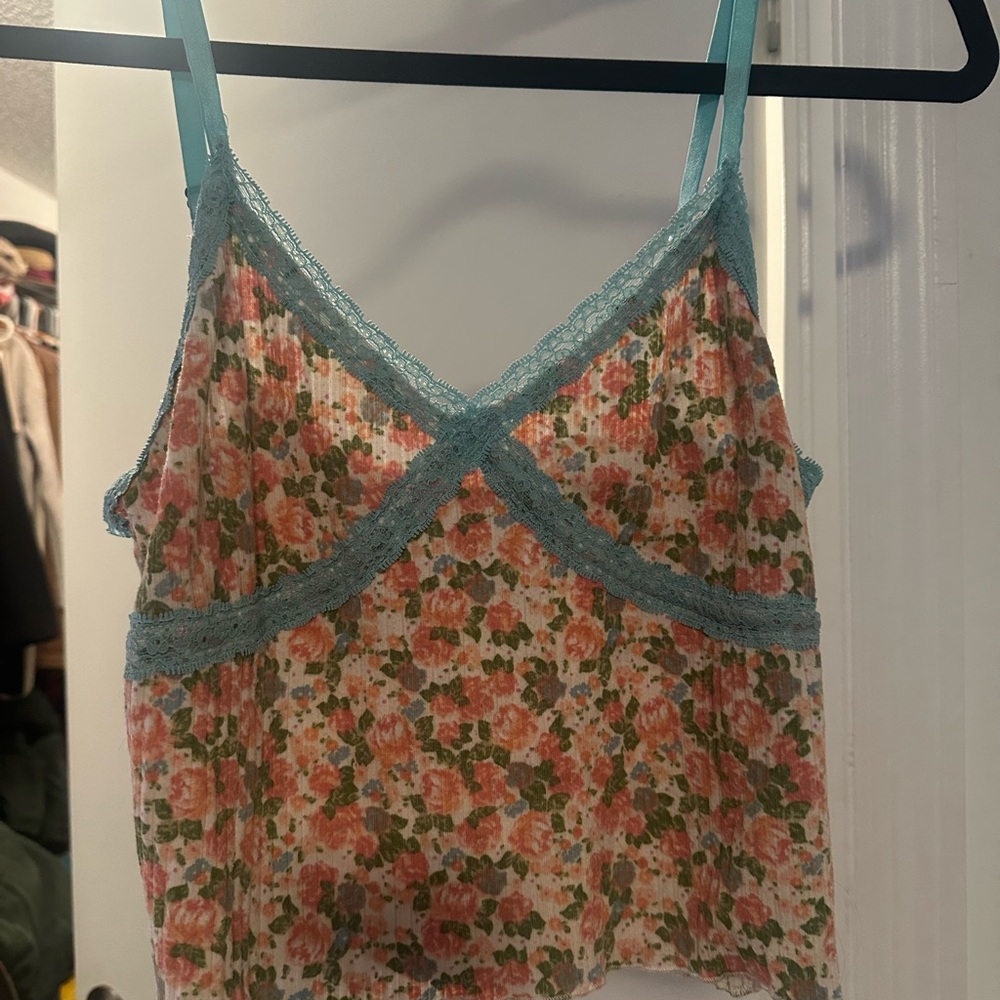 Floral Lace Trim Cami Top